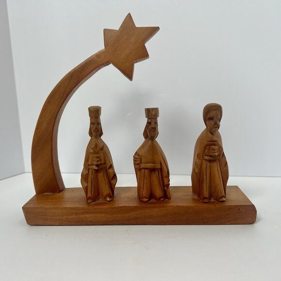 Source Unknown Other - Hand Carved Wood Wise Men, Christmas Star, Nativity, 6”